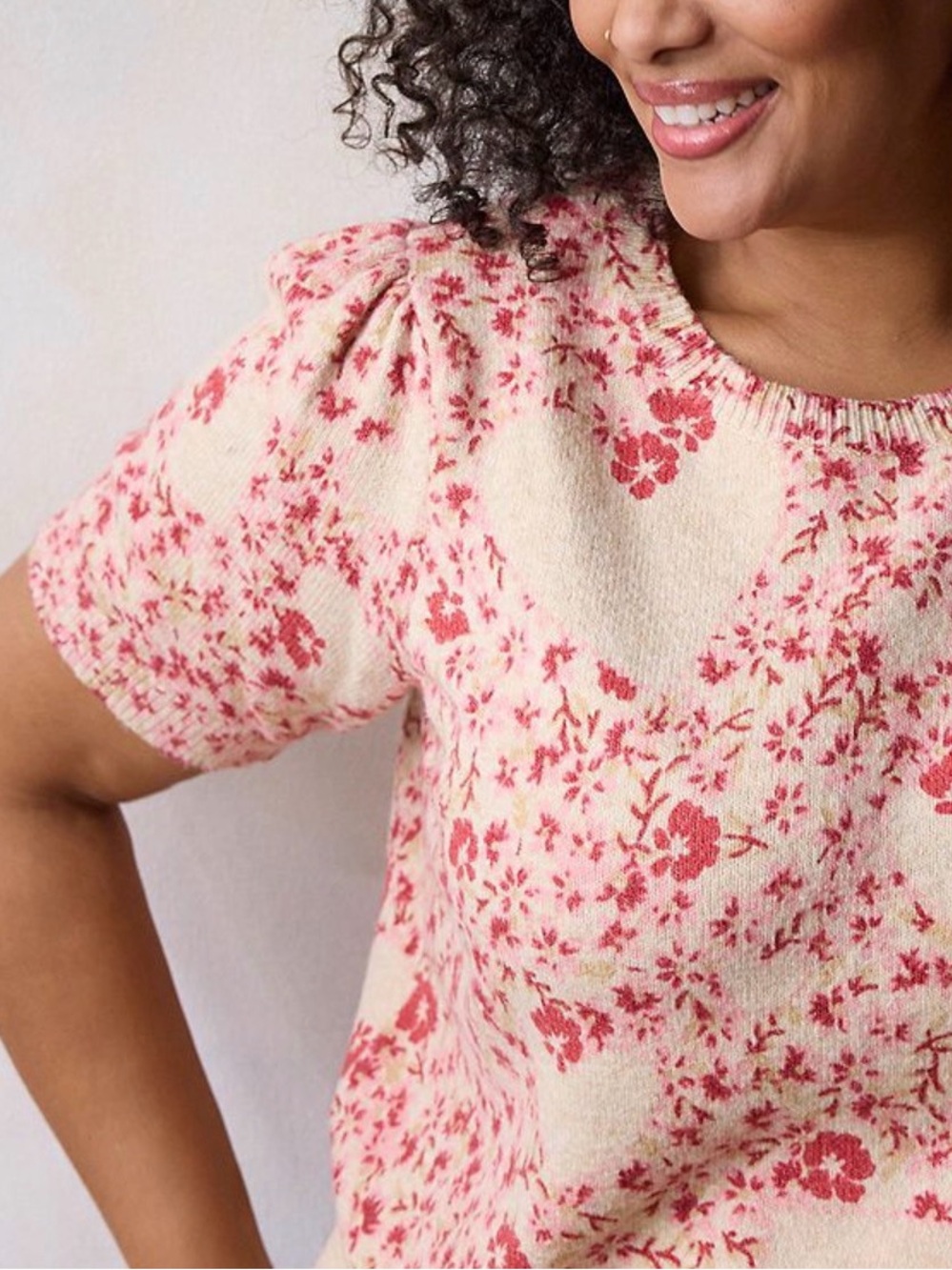 NEW…LC Lauren Conrad Floral Heart Short Sleeve Sweater